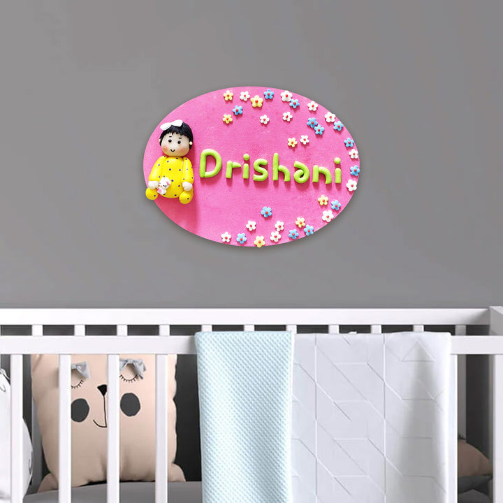 Handcrafted Personalized Clay Caricature Baby Shower Name Plate - Mounted above crib with Decor