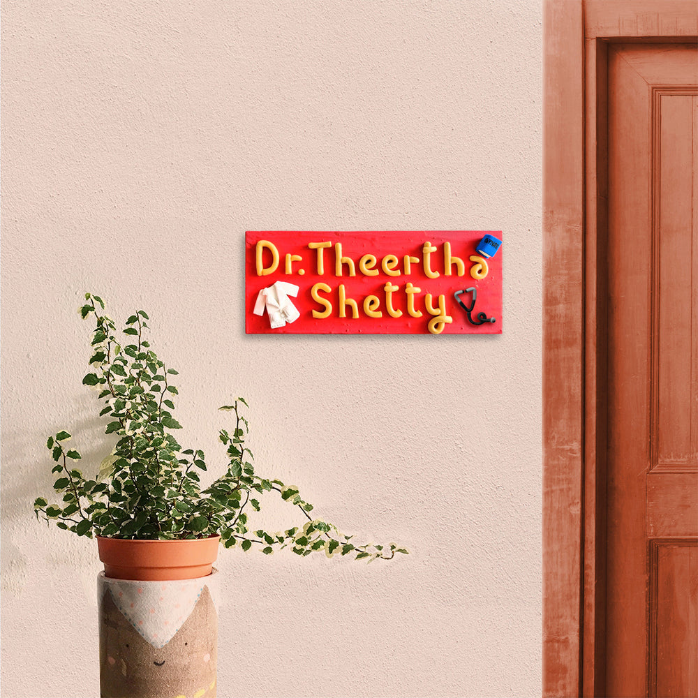 Handcrafted Personalized Desk Clay Name Plate For Doctors - Mounted on Wall Near Door