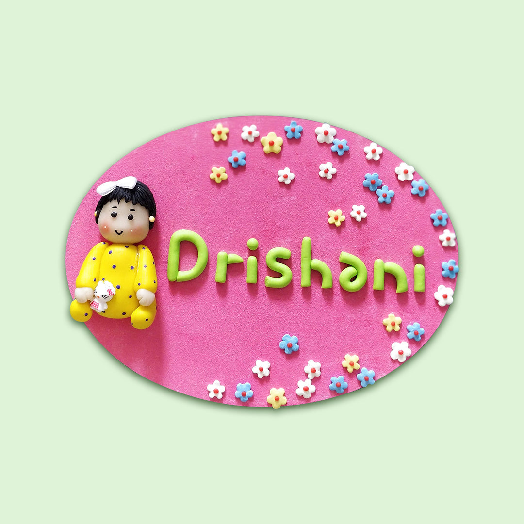 Handcrafted Personalized Clay Caricature Baby Shower Name Plate - Name Personalization Example Front View