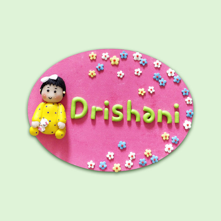 Handcrafted Personalized Clay Caricature Baby Shower Name Plate - Name Personalization Example Front View