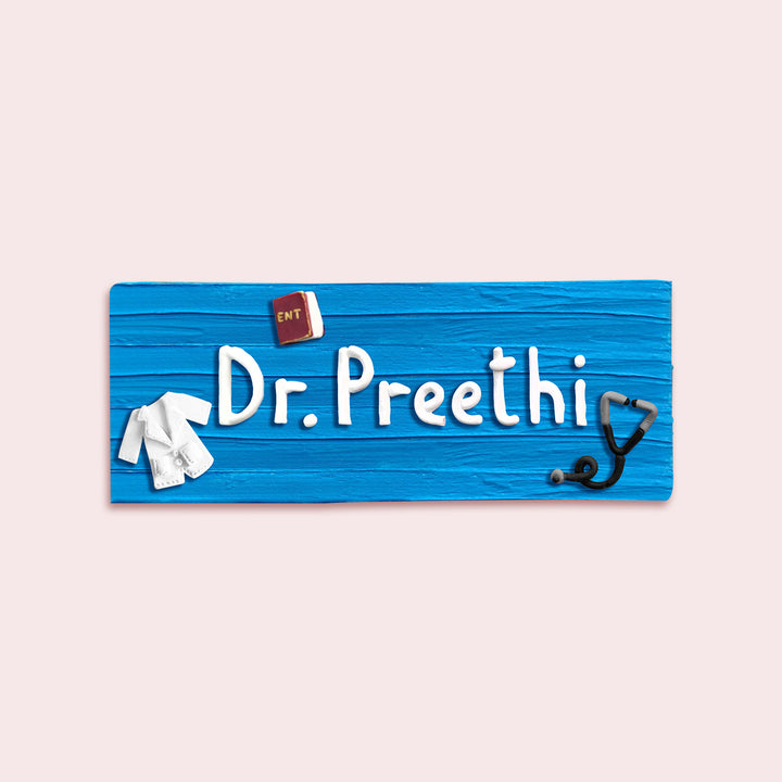 Handcrafted Personalized Desk Clay Name Plate For Doctors 1 - Front View on Plain Background