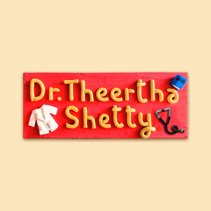 Handcrafted Personalized Desk Clay Name Plate For Doctors - Name Personalization Example Front View