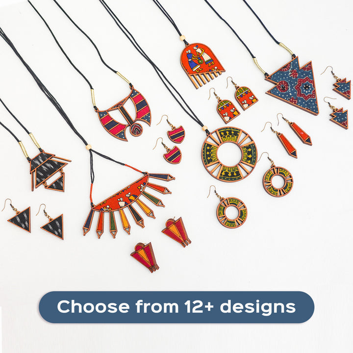 Handcrafted Wood & Fabric Arrow Earrings & Necklace