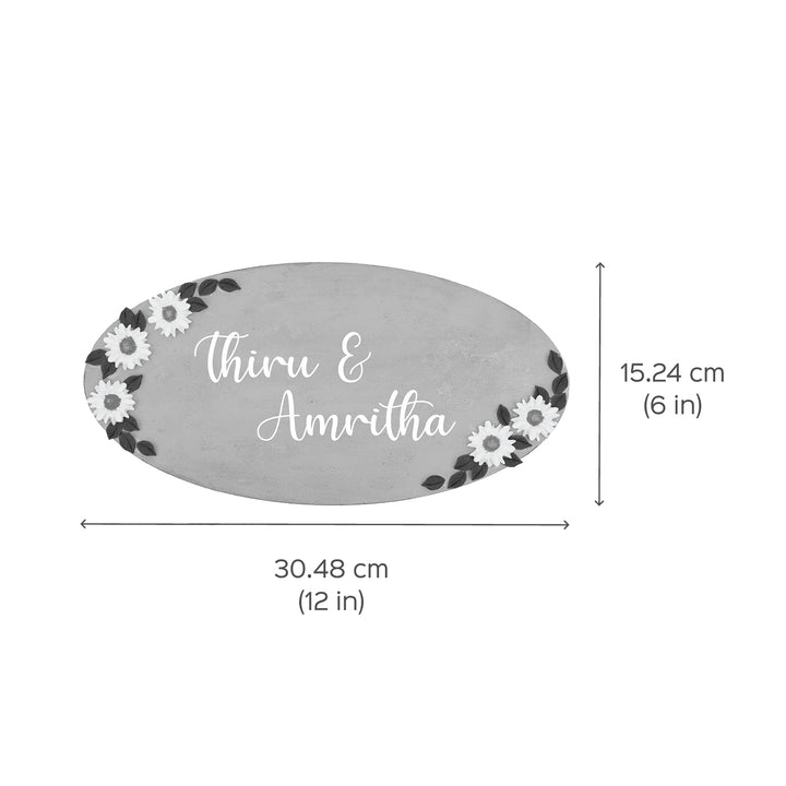 Handcrafted Personalized Wooden Floral Oval Name Plate 1 - Dimension Chart with Personalization