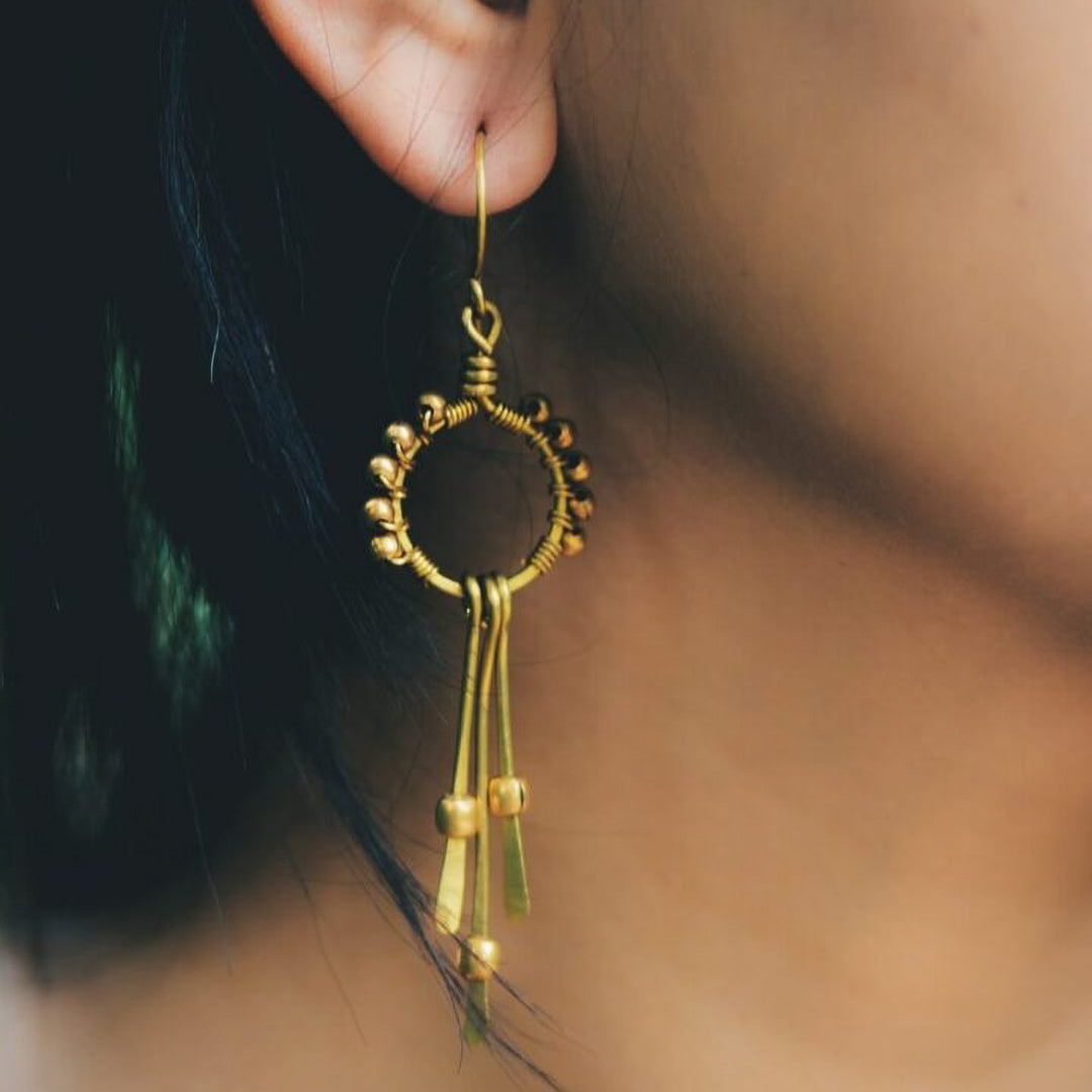 Contemporary Wire Wrapped Loop Brass Earrings