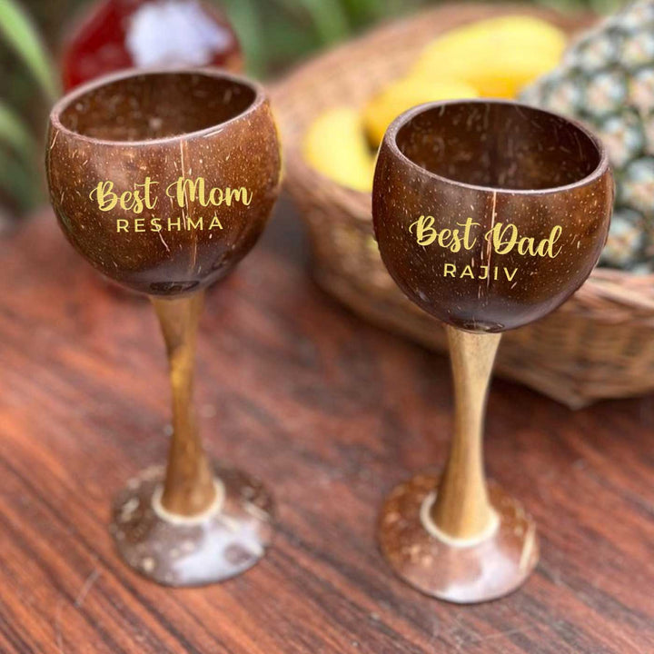 Personalized Eco-Friendly Handmade Wooden Coconut Shell Wine Glass | Set of 2