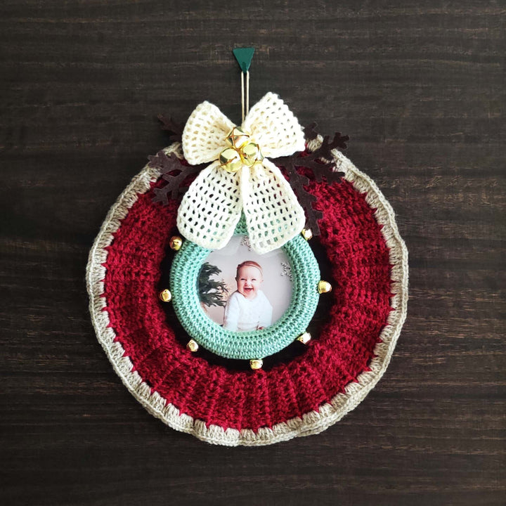 Handmade Crochet Wreath Cute Photo Frame For Kids | Xmas Gifting Ideas