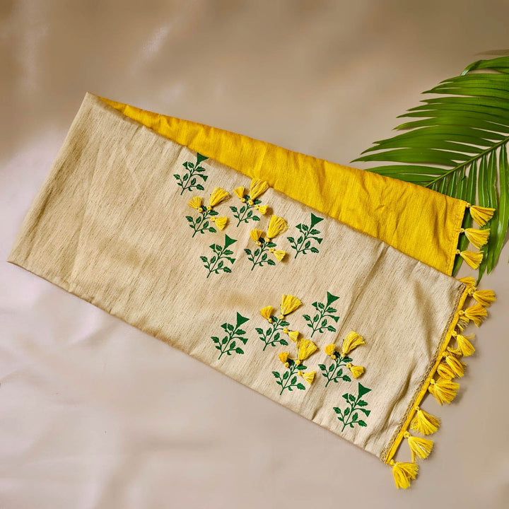 Handmade Yellow Marigold Design Mini Gift Hamper | Includes 1 Silk Runner,1 Toran, 4 Diyas And 1 Gift Box