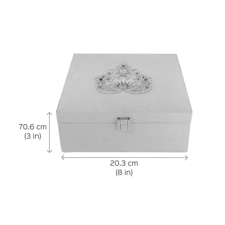 Paan Zardozi on Cream Suede Box | Elegant Handcrafted Storage