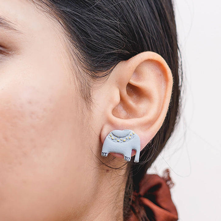 Handmade Clay Elephant Stud Earrings