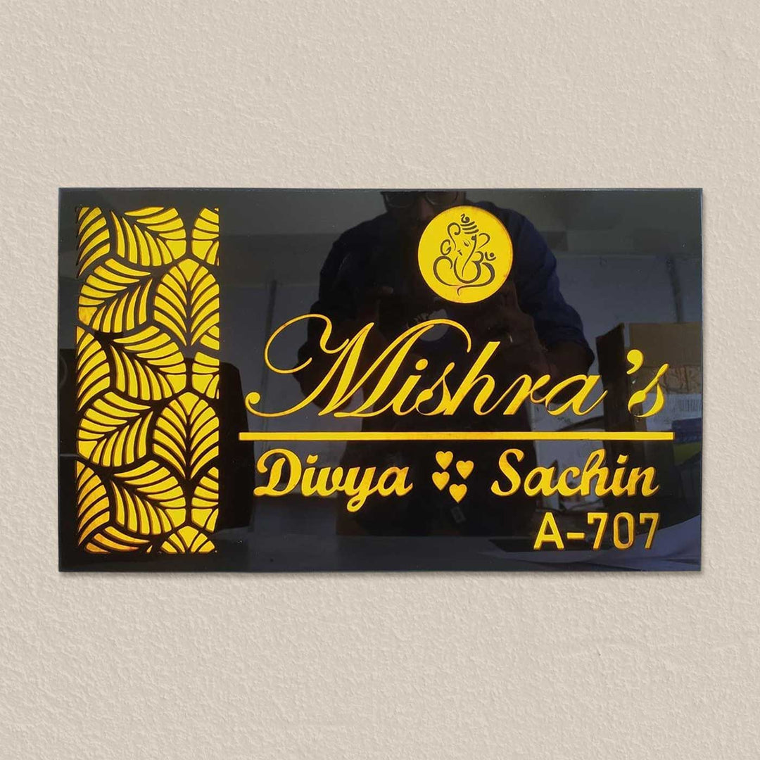 Personalized Ganesha Theme Acrylic Name Plate With Lights