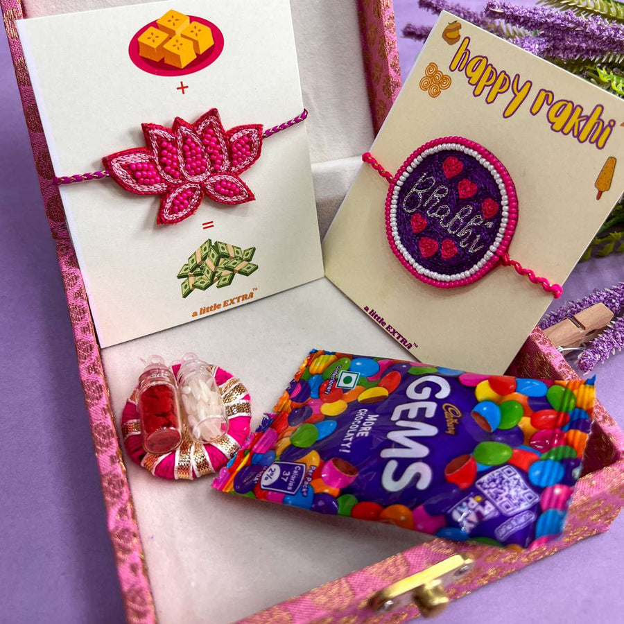 Handmade Beaded Rakhi Hamper For Bhaiya And Bhabhi Set Of 3 - In Packaging Display
