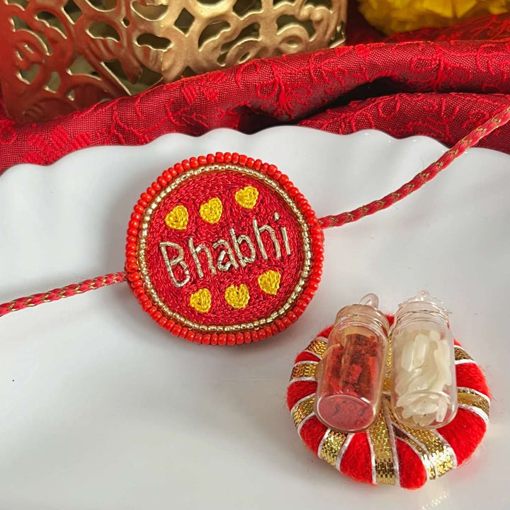 Handmade Beaded Bhabhi Rakhi With Roli Chawal - Decorative Plate Display