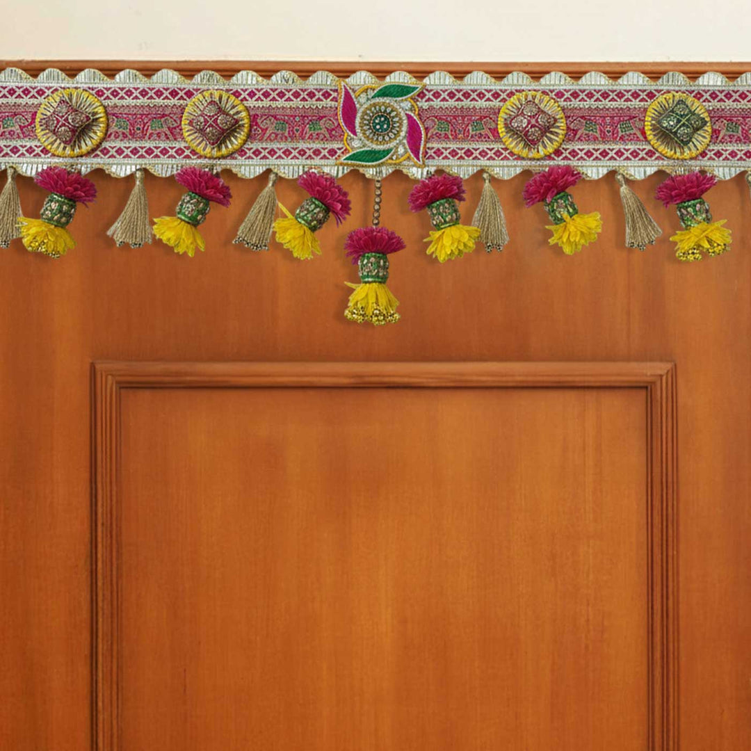 40 In | Handmade Embroidered Swastik Design Jute Toran