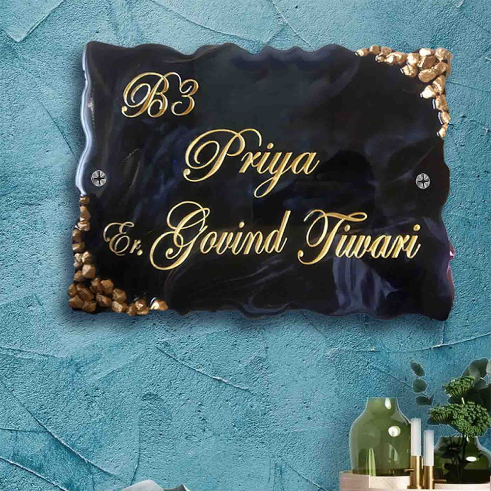 Personalized Shiva Art Resin Name Plate - Mounted on textured wall close-up