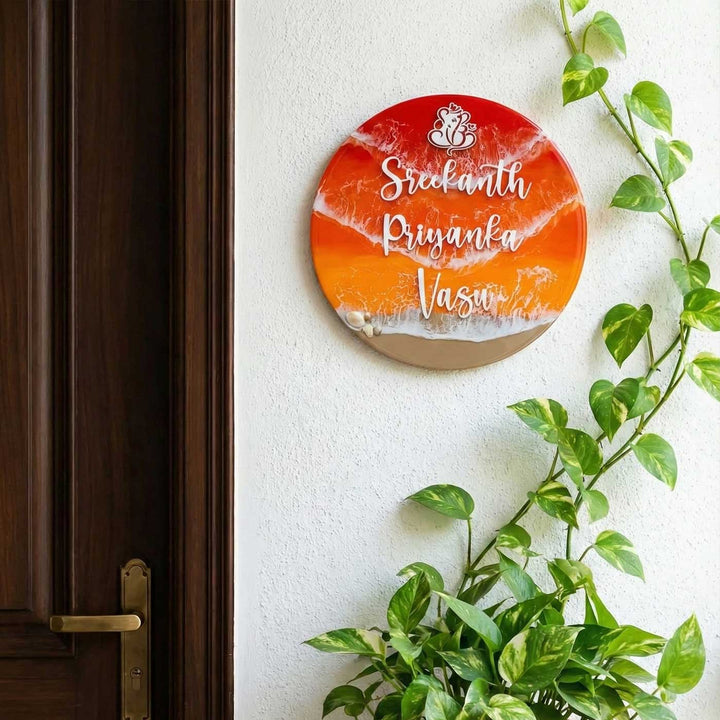 Orange Personalized Ocean Effect Round Resin Name Plate | With 3D Acrylic Letters