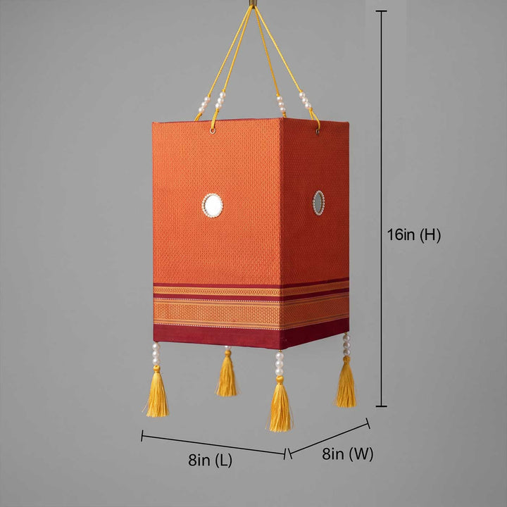Handcrafted Traditional Foldable Pink Fabric Khun Akashkandil / Lantern With Drop Tassel For Festive Decor