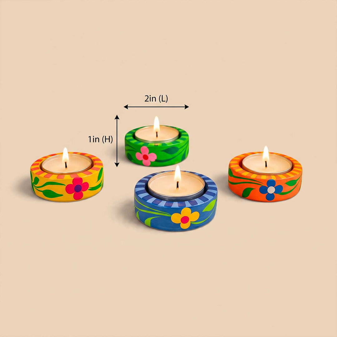 12 pc | Hand-Painted Colourful Floral Clay Tealight Holders for Festive Decor