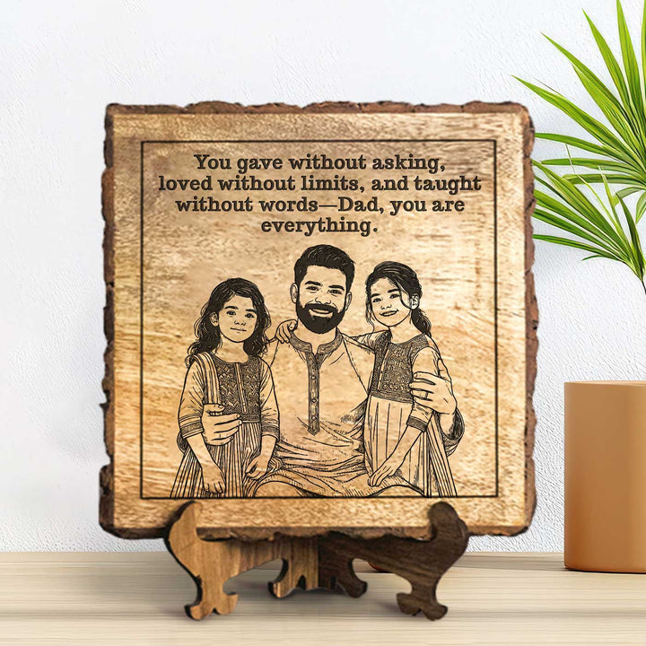 Personalized Hand Carved Engraved Dad And Daughters Theme Wooden Decorative Plaque