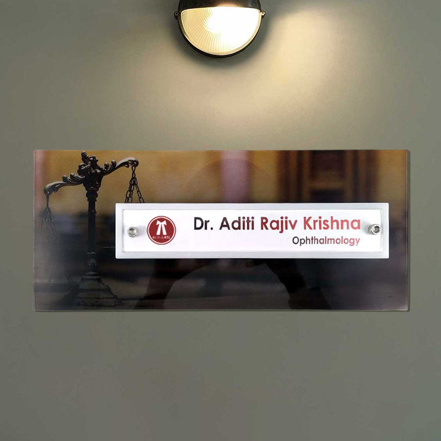 Personalized Profession Acrylic Name Plate - Mounted on Wall Below Light Fixture