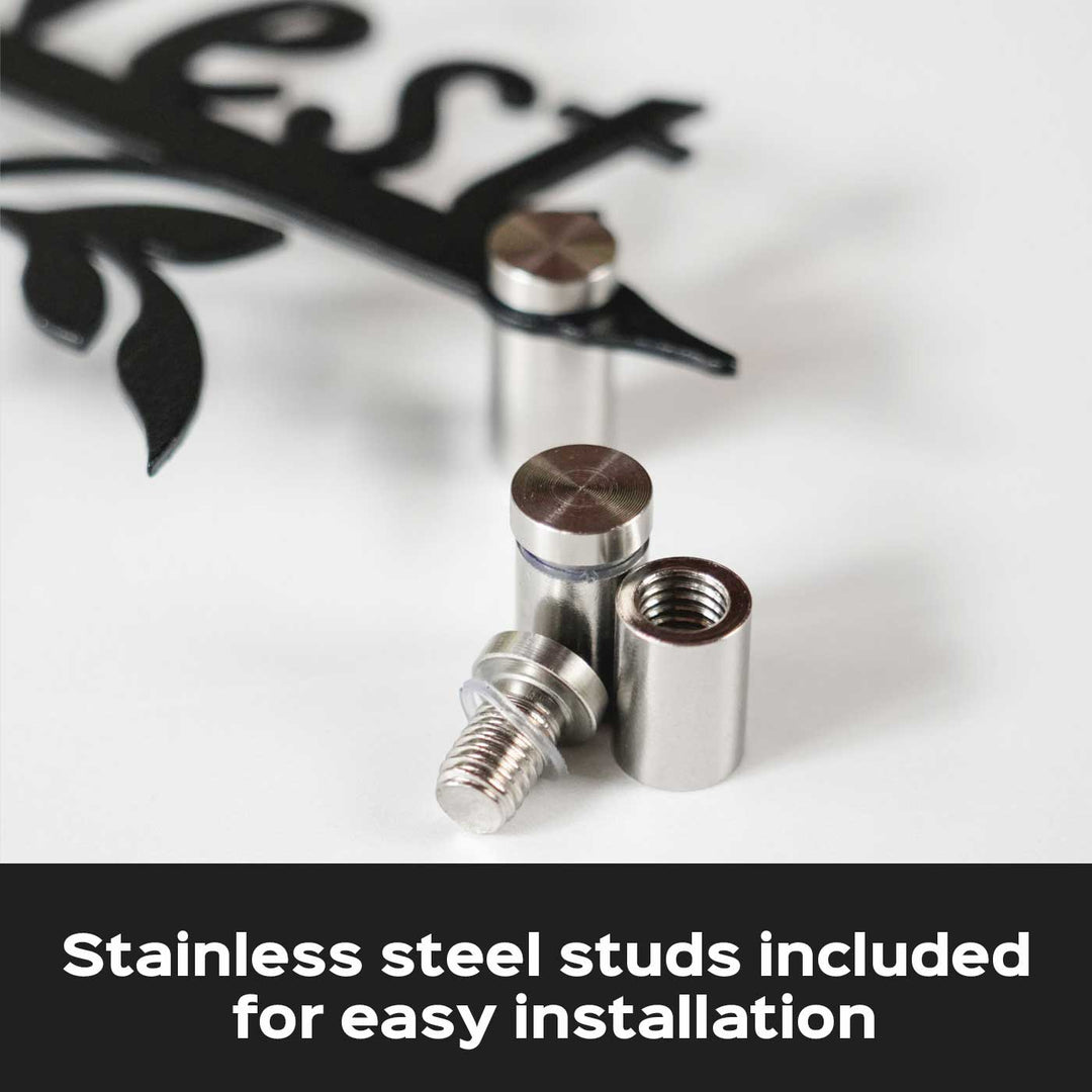 Personalize Ornate Weatherproof Name Plate With House Number - Stainless Steel Studs Close-up