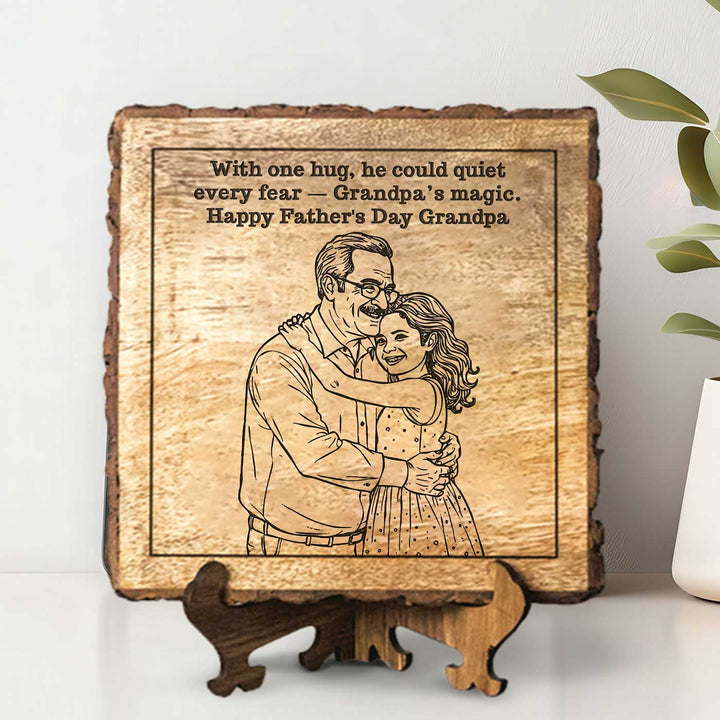 Personalized Hand Carved Engraved Grandpa And Child Theme Wooden Decorative Plaque