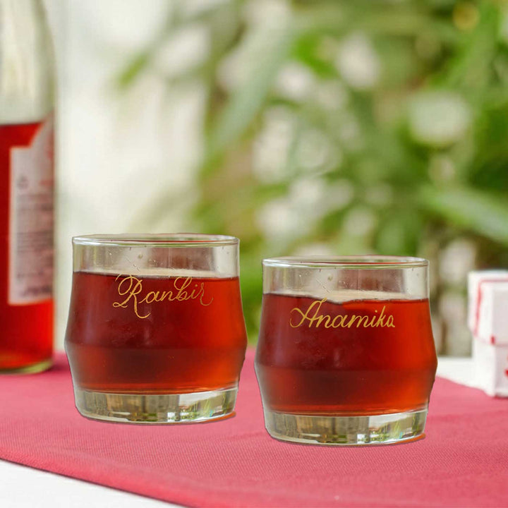 Personalized Ocean Glass with Engraved Calligraphy Lettering | Set of 2