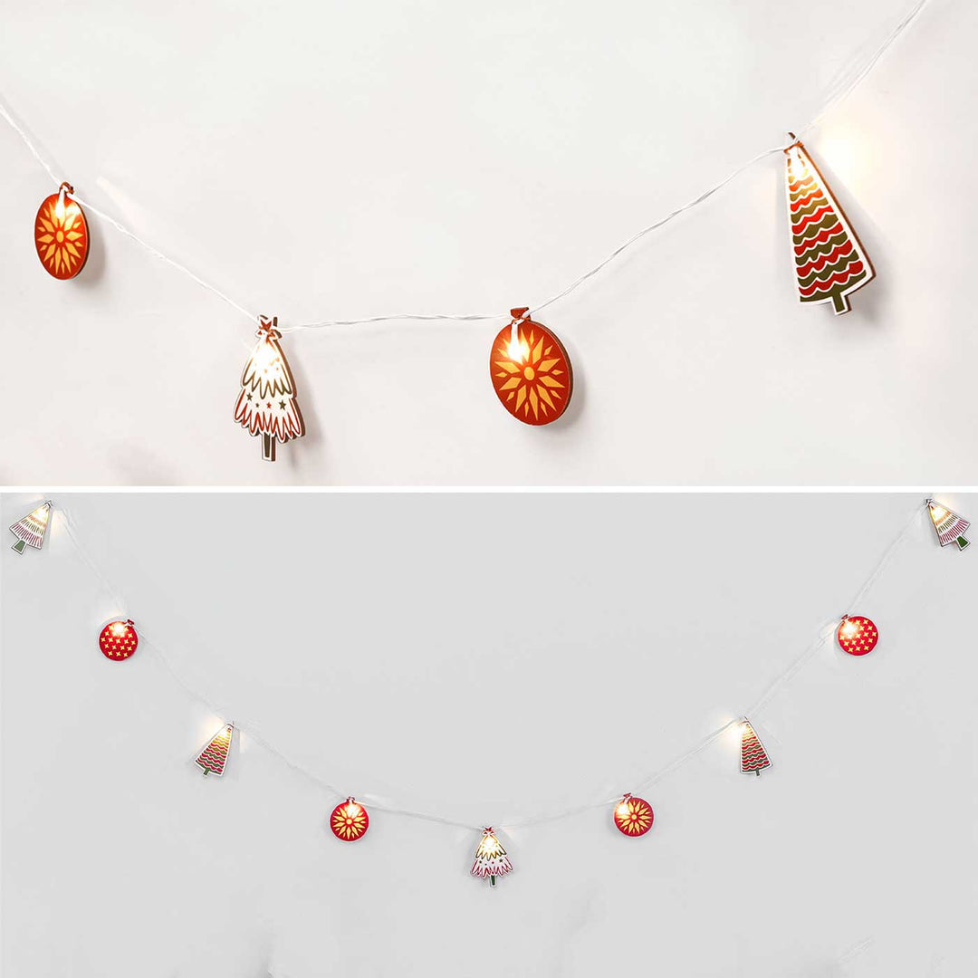 3 m, 14 Bulbs | Decorative Pine Wood Bobble & Christmas Tree LED Fairy Light