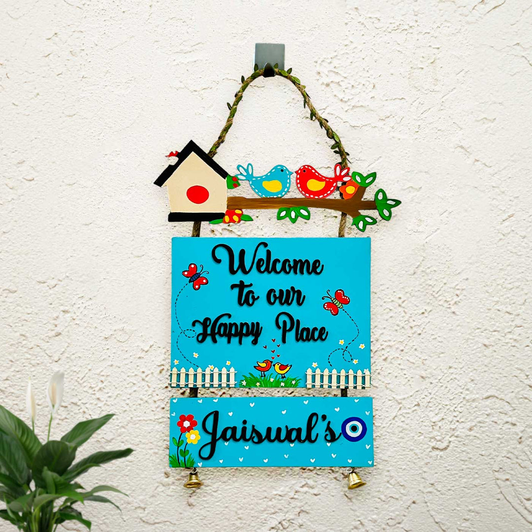 Personalized Birds Themed Mdf Wood Name Plate - Hanging Wall Sign Front View