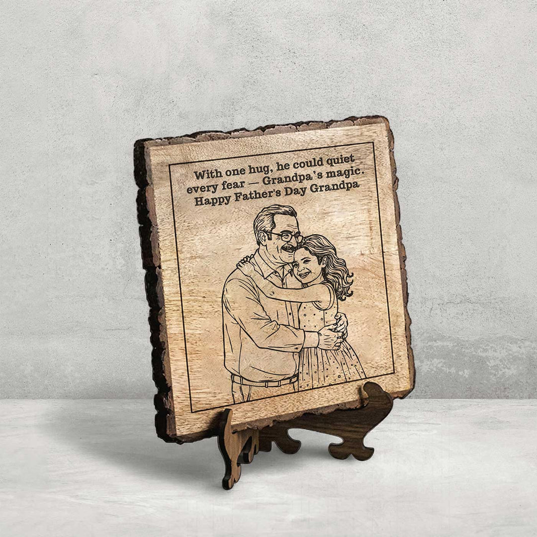 Personalized Hand Carved Engraved Grandpa And Child Theme Wooden Decorative Plaque