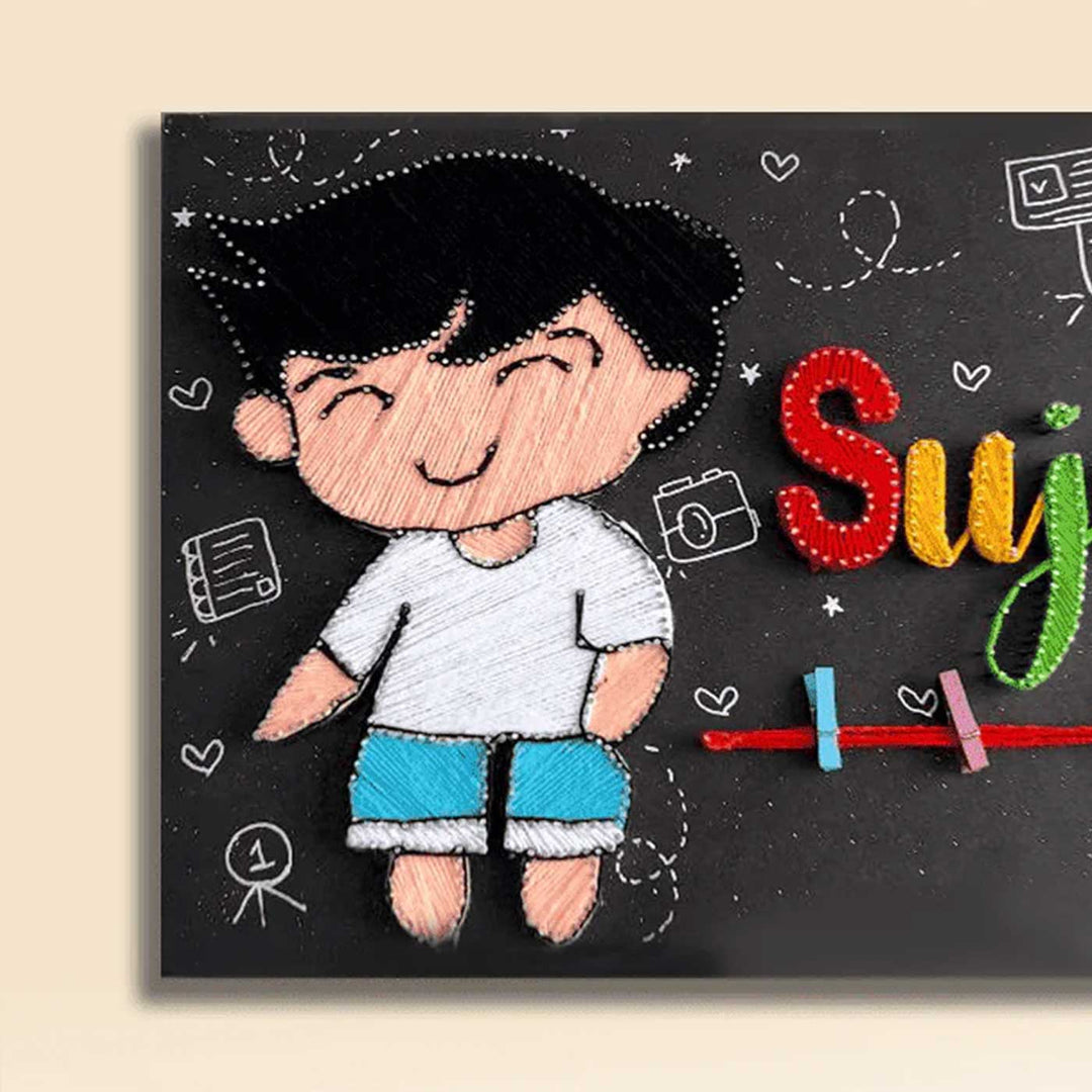 Photo Personalized String Art Cute Boy Theme Wooden Name Plate