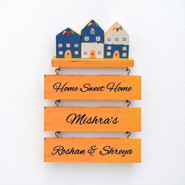 Personalized Santorini Miniature House Wooden Name Plate
