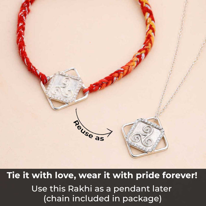 Handmade Three Swirl Design Silver Rakhi For Brother - Reuse as pendant visual