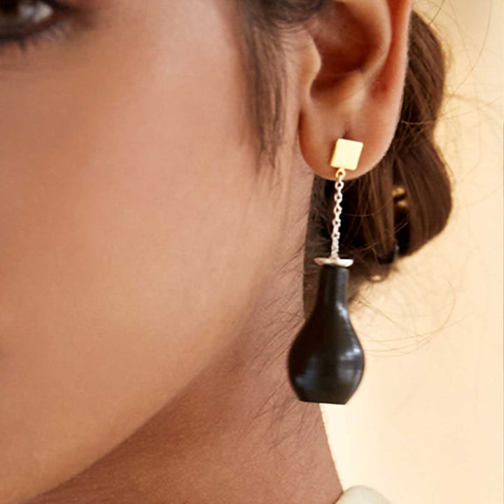 Minimal Handmade Hanging Pot Design Earrings | 22K Gold Plated
