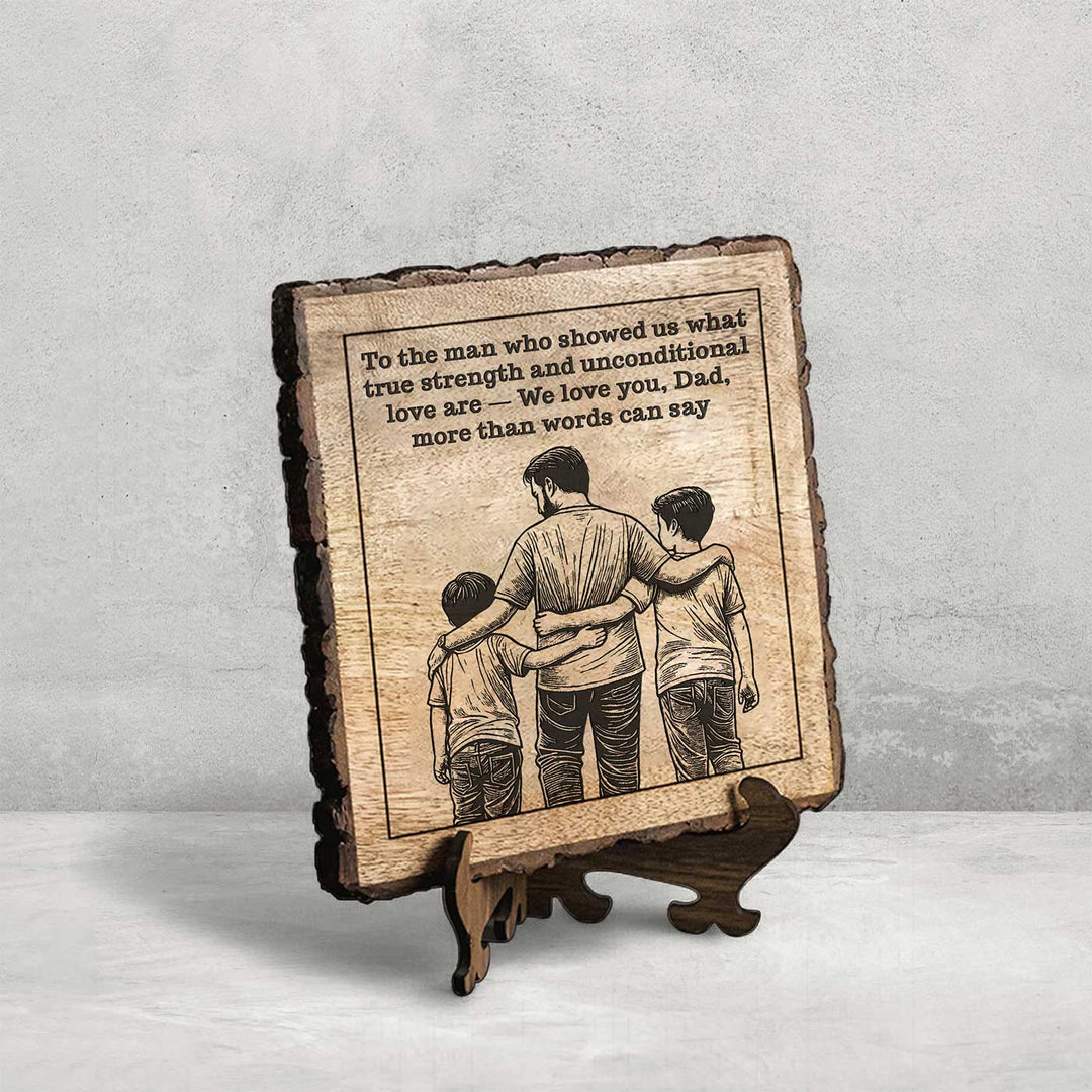 Personalized Hand Carved Engraved Dad And Children Theme Wooden Decorative Plaque