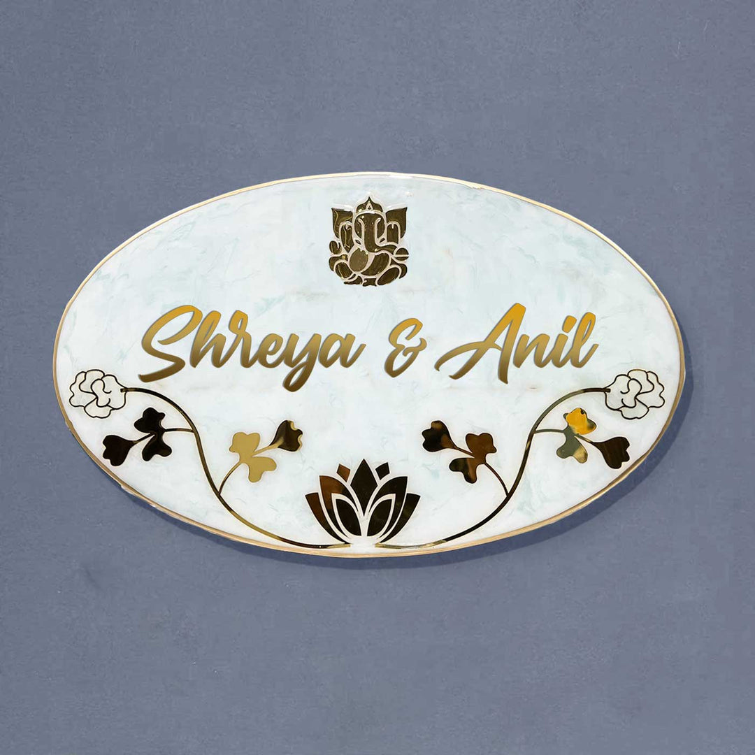 Personalized Floral Theme Resin Name Plate For Family 1 - Front View Name Personalization Example