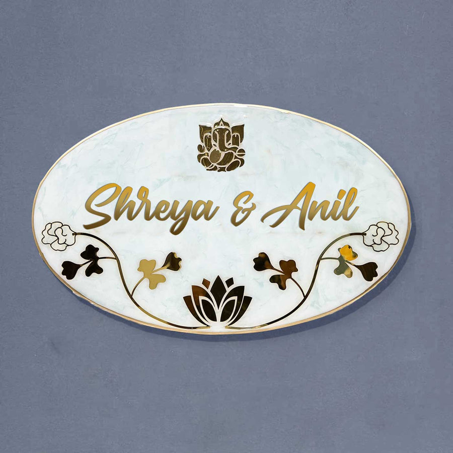 Personalized Floral Theme Resin Name Plate For Family 1 - Front View Name Personalization Example