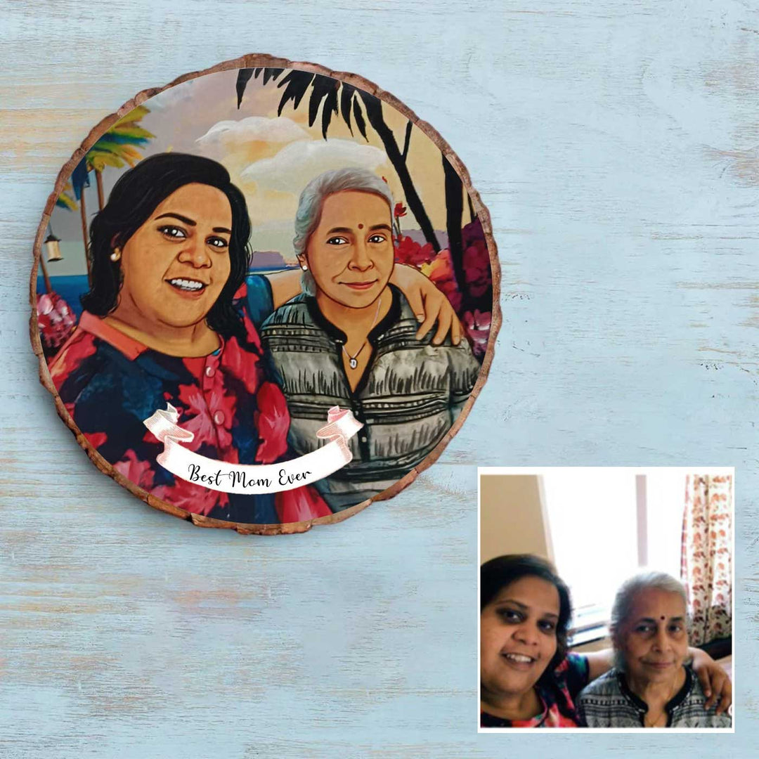 Photo Caricature Bark Nameplate With Stand Copy 4 - Front View with Personalized Banner Text