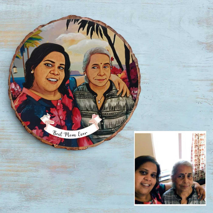 Photo Caricature Bark Nameplate With Stand Copy 4 - Front View with Personalized Banner Text