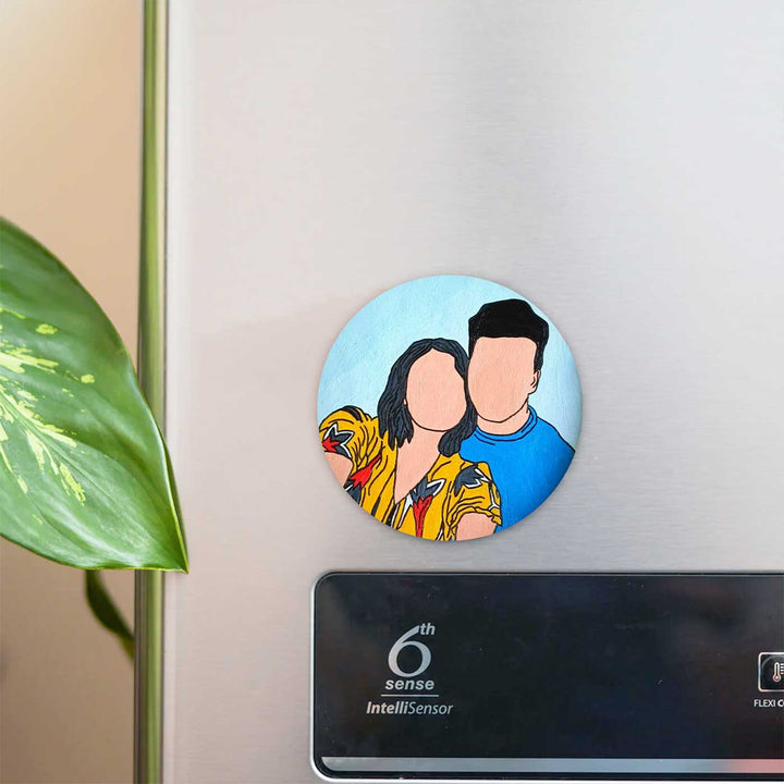Photo Personalized Hand-Painted Cute Couples Theme MDF Wood Fridge Magnet