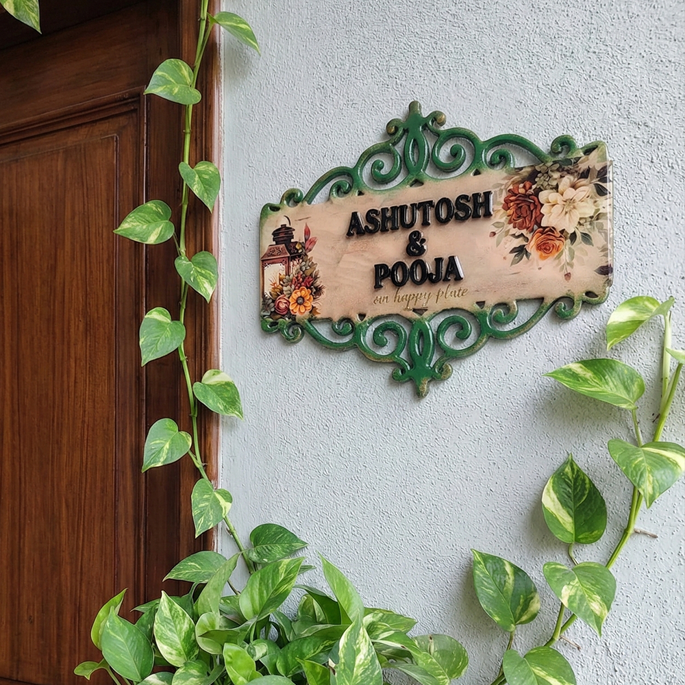 Classic Vintage Swirl Floral Personalized Resin Name Plate