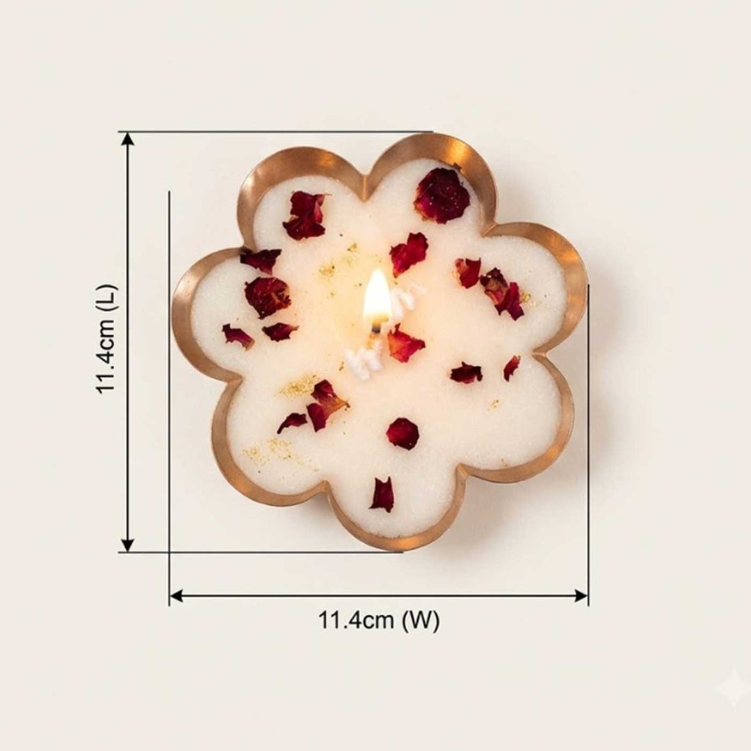2 pc | Handmade Dry Rose Soy Wax Scented Iron Urli Candle For Festive Decor