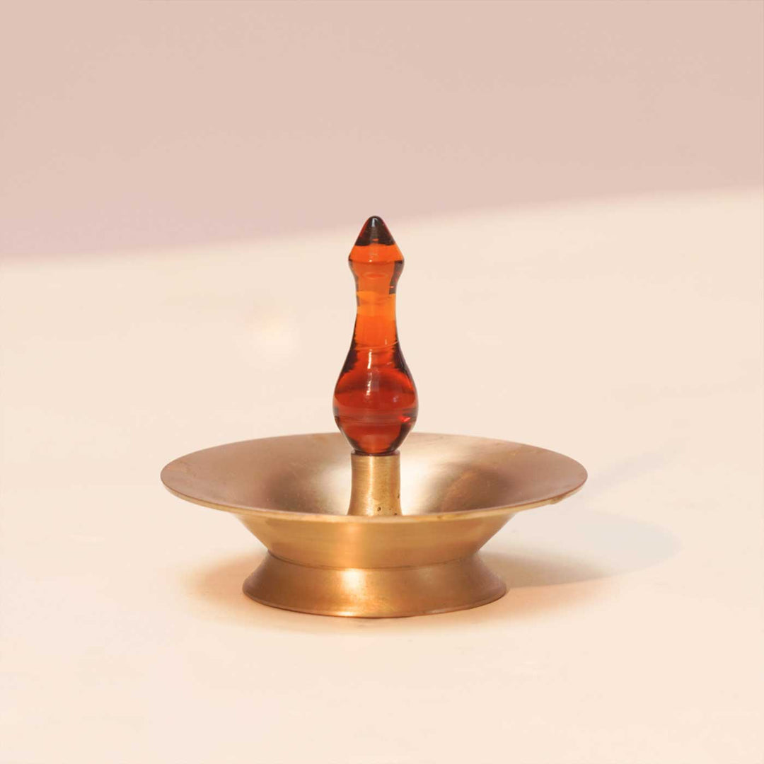 Handmade Borosilicate Nilavilakku Glass And Brass 5-Wick Oil Lamp For Pooja Decor | Short