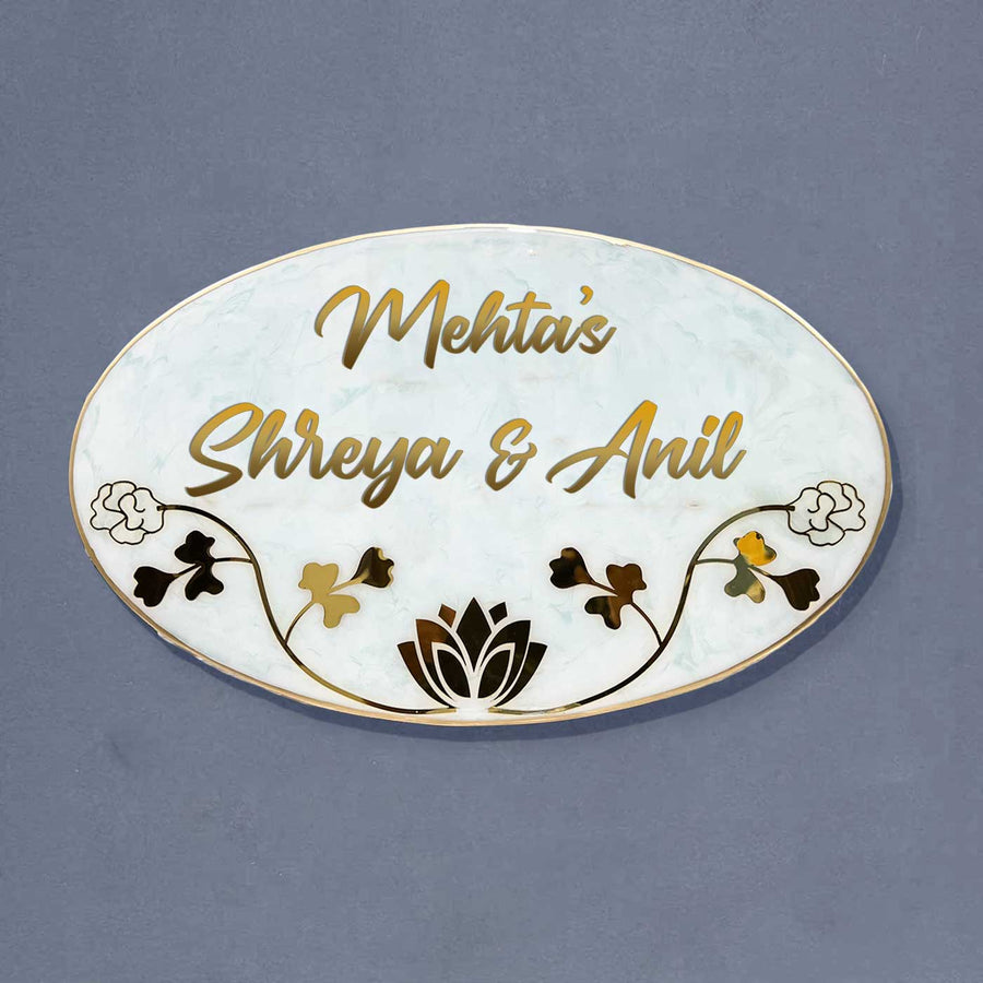 Personalized Floral Theme Resin Name Plate For Family 2 - Front View with Name Personalization