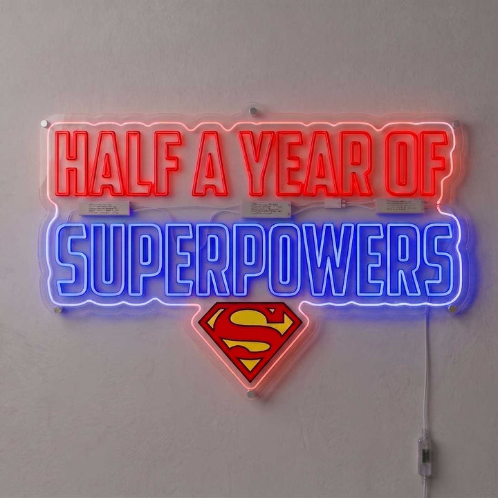 Personalized Superman Themed Baby Half Birthday Celebration Neon Light Sign Board