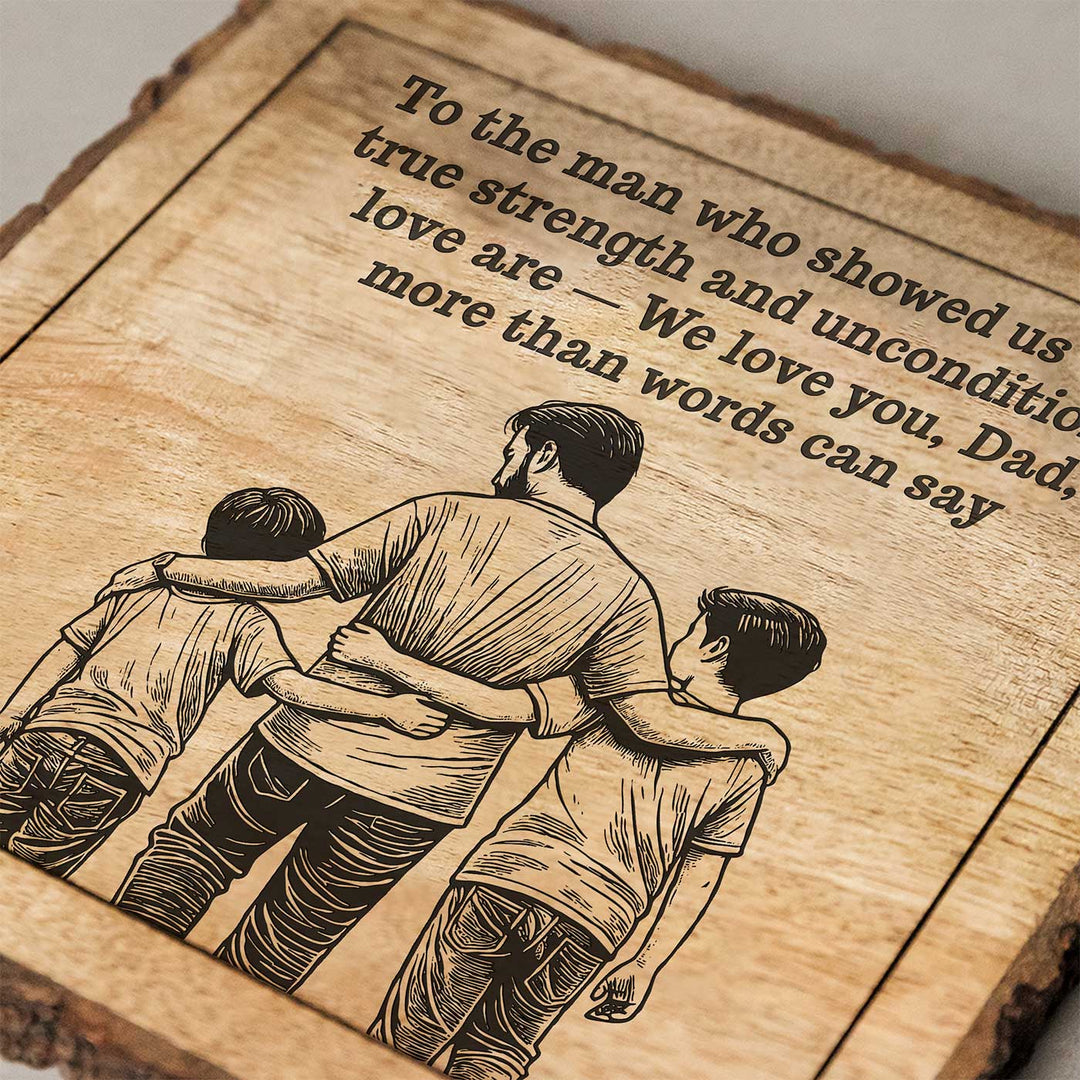 Personalized Hand Carved Engraved Dad And Children Theme Wooden Decorative Plaque