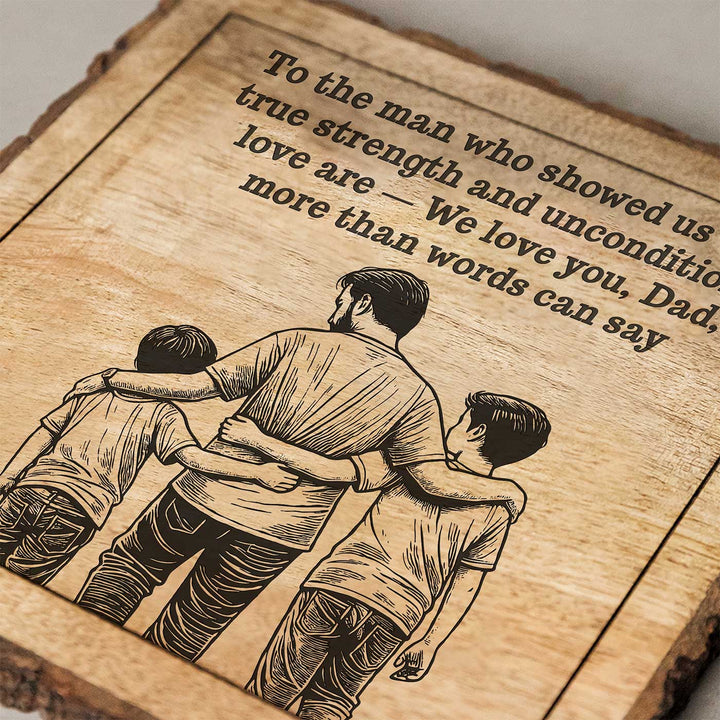 Personalized Hand Carved Engraved Dad And Children Theme Wooden Decorative Plaque