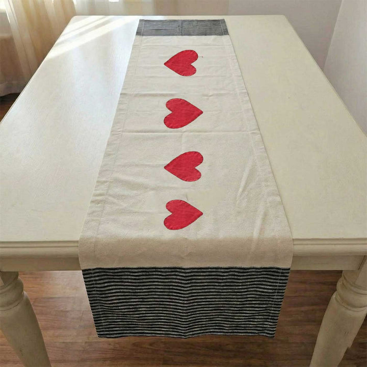 Red In Love Heart Motif Cotton Table Runner