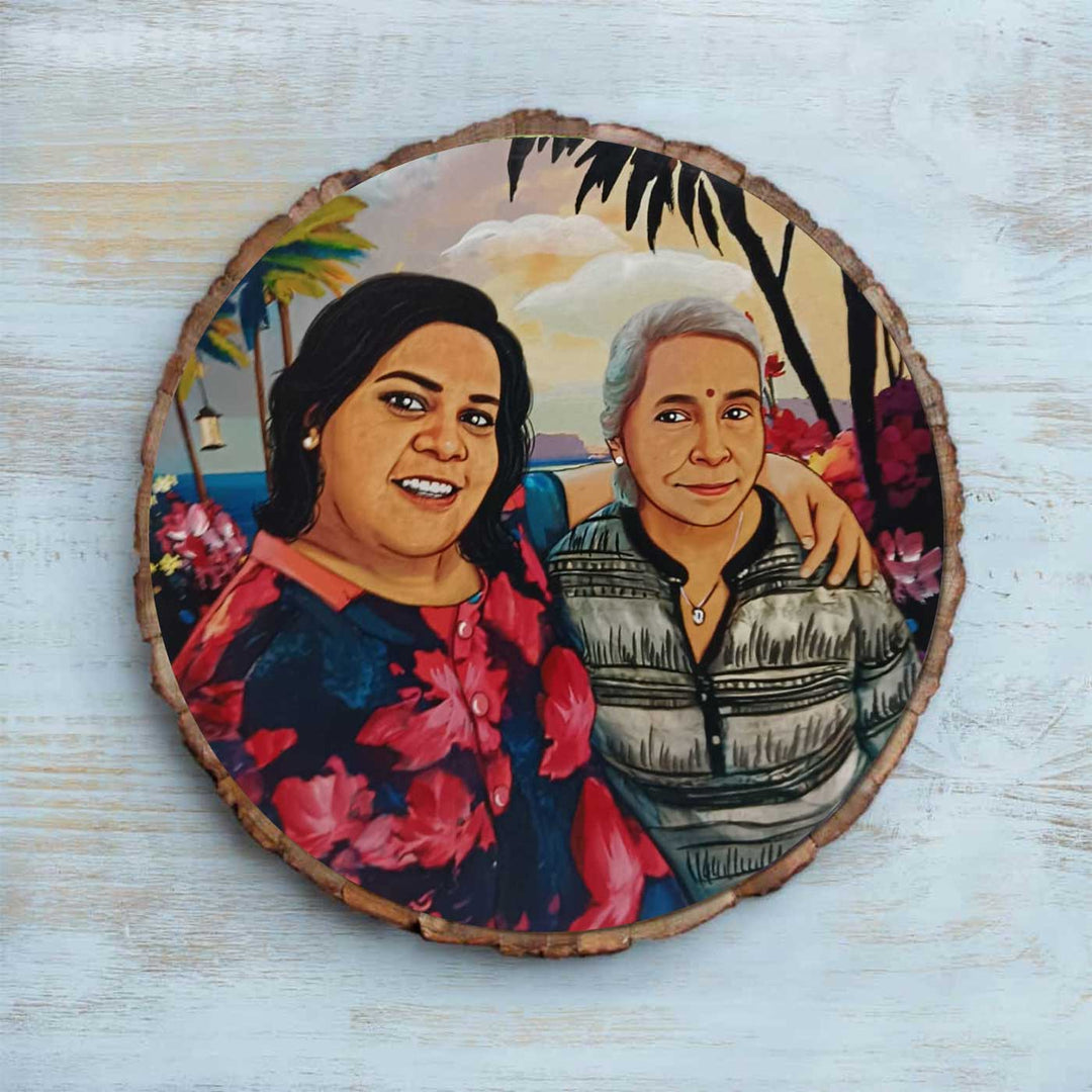Photo Caricature Bark Nameplate With Stand Copy 4 - Front View of Personalized Wood Portrait