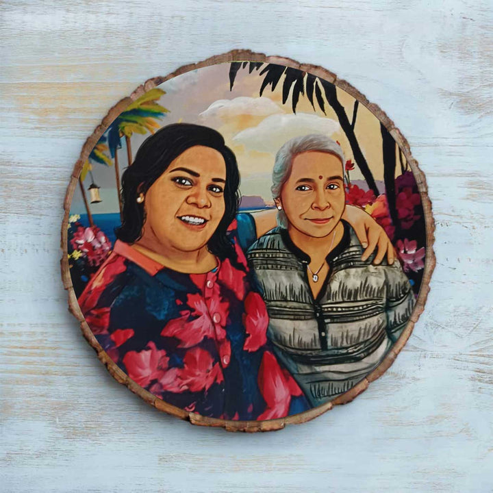 Photo Caricature Bark Nameplate With Stand Copy 4 - Front View of Personalized Wood Portrait